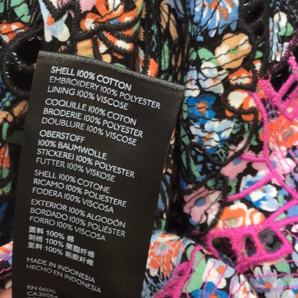 Anthropologie Blue Black Pink Floral Embroidery Ruffle Eyelet Lined Maxi Dress - Picture 15 of 16